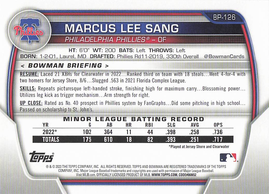 2023 Bowman 1st Edition Baseball Marcus Lee Sang #BPPF-126