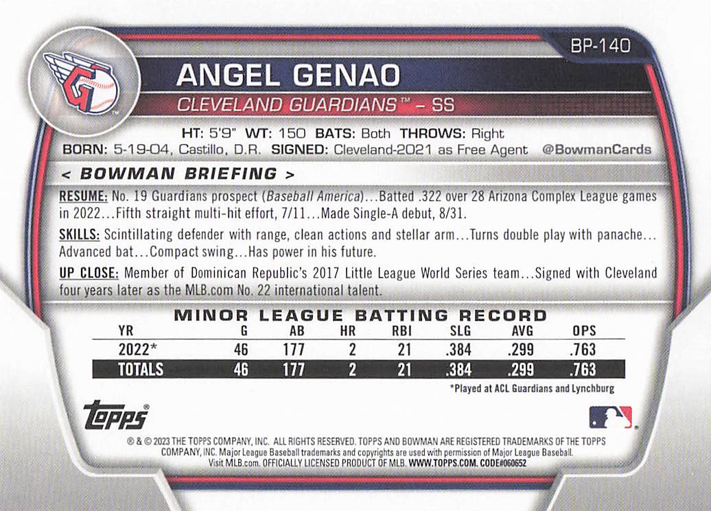 2023 Bowman 1st Edition Baseball Angel Genao #BPPF-140