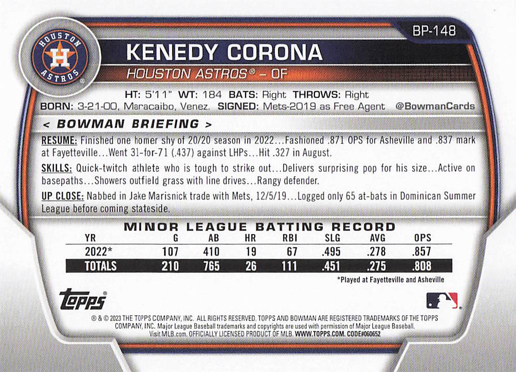 2023 Bowman 1st Edition Baseball Kenedy Corona #BPPF-148