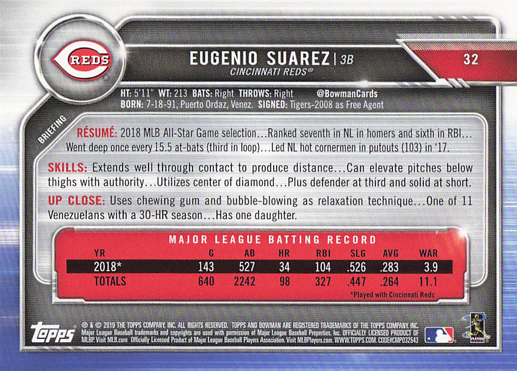 2019 Bowman Baseball Eugenio Suarez #32