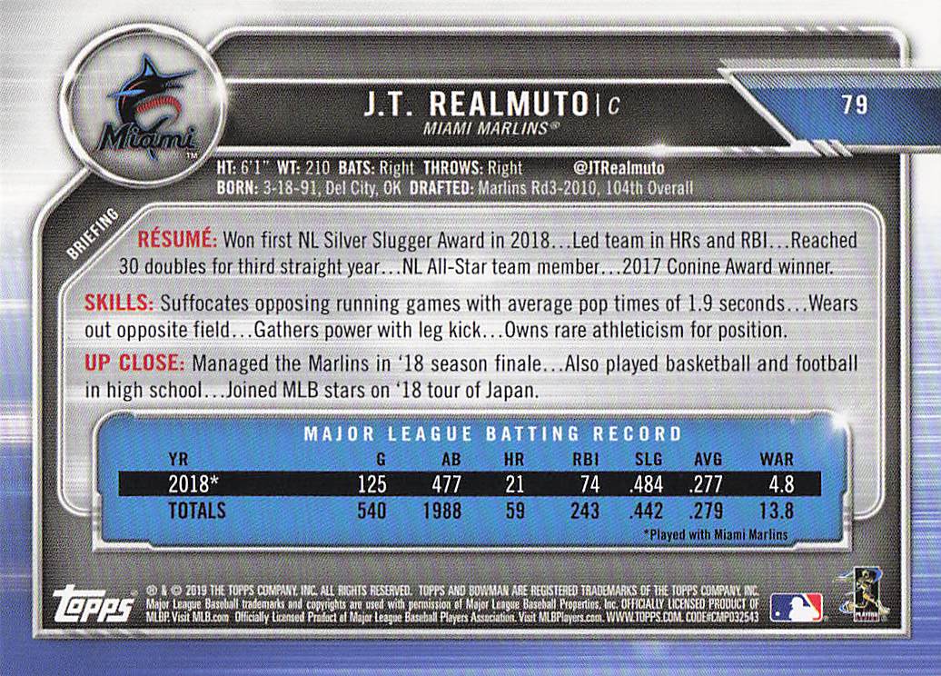 2019 Bowman Baseball J.T. Realmuto #79