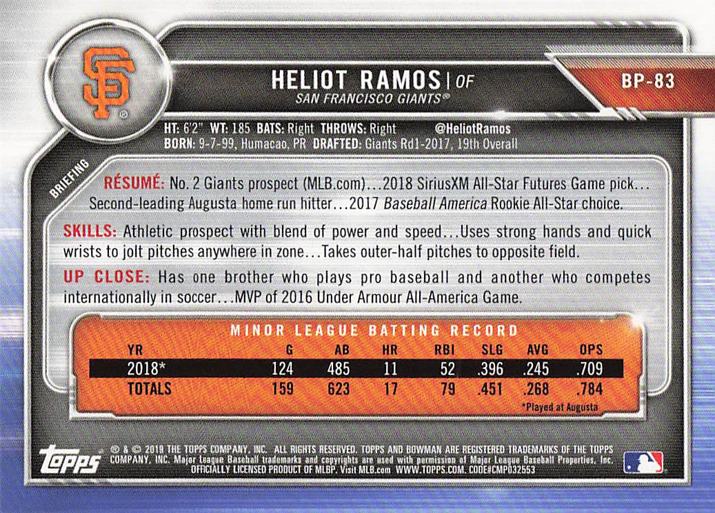 2019 Bowman Baseball Heliot Ramos #BP-83