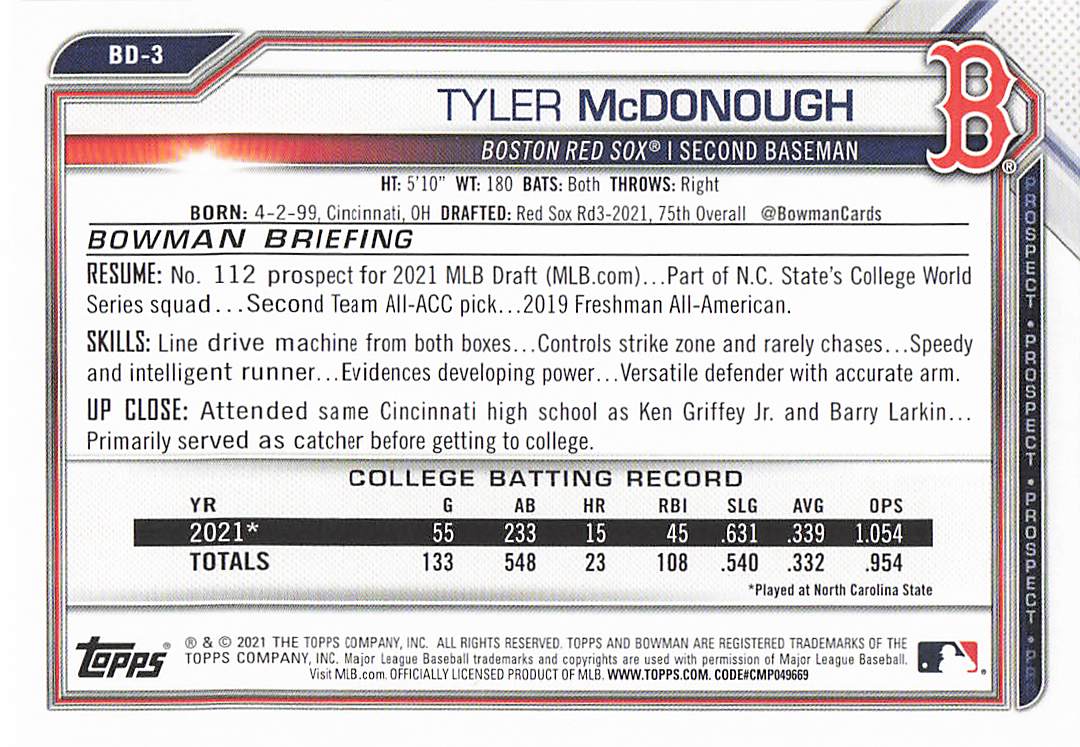 2021 Bowman Draft Baseball Tyler McDonough #BD-3