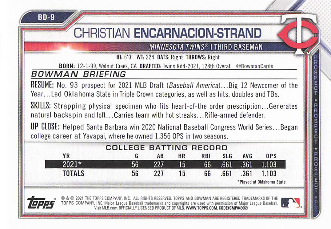 2021 Bowman Draft Baseball Christian Encarnacion-Strand #BD-9