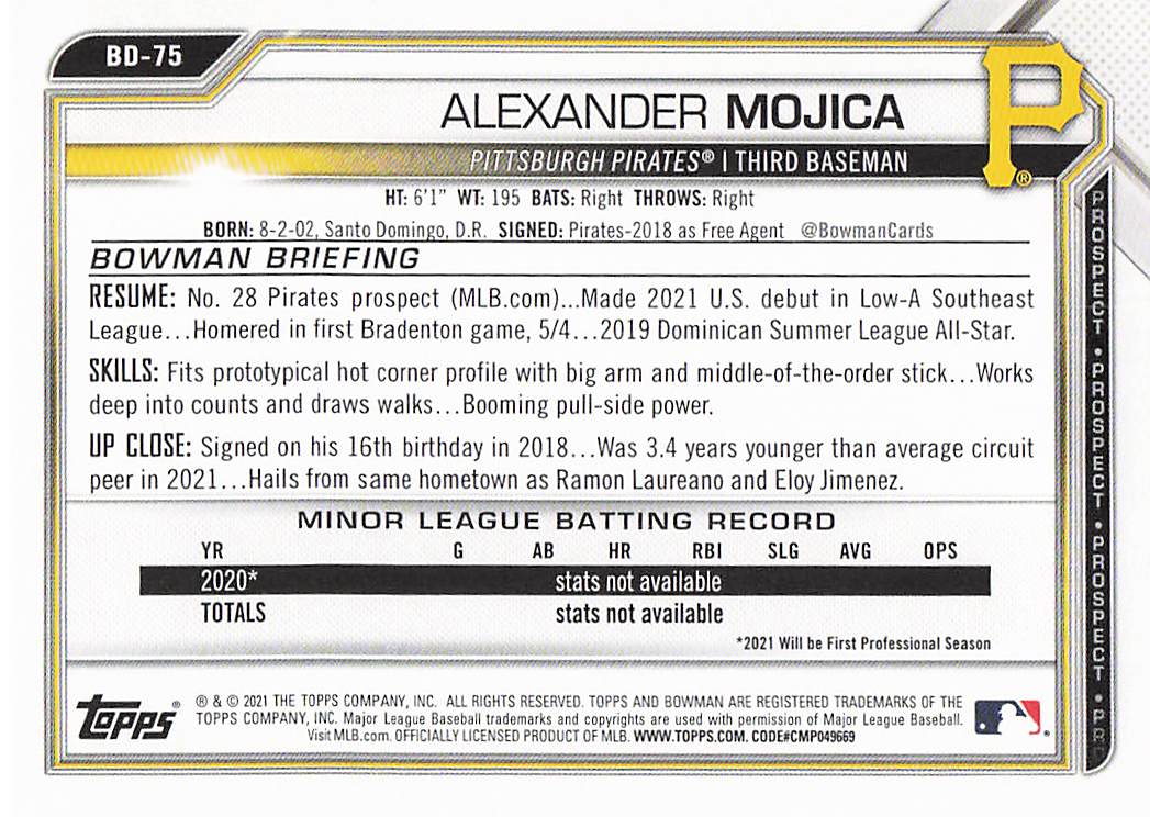 2021 Bowman Draft Baseball Alexander Mojica #BD-75