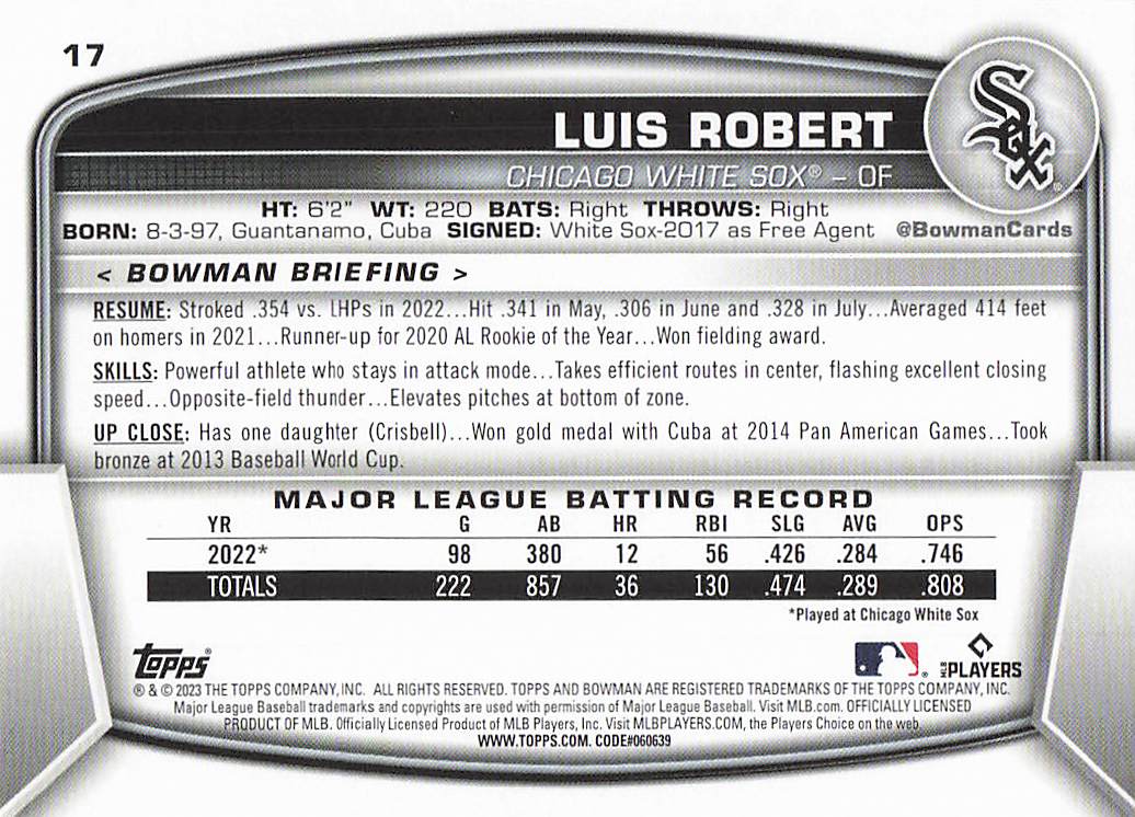 2023 Bowman Baseball Luis Robert #17