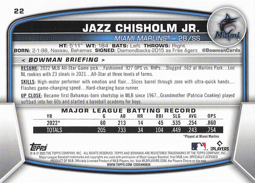 2023 Bowman Baseball Jazz Chisholm Jr. #22