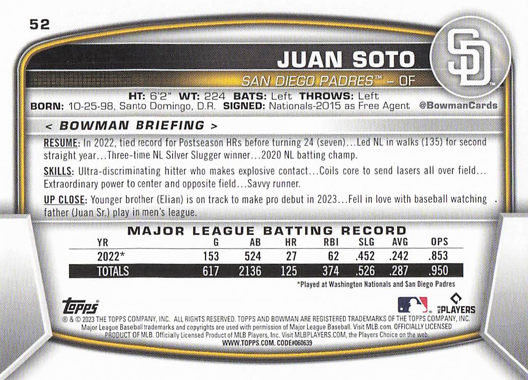 2023 Bowman Baseball Juan Soto #52