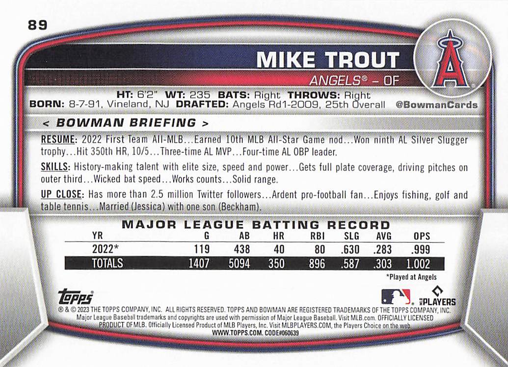2023 Bowman Baseball Mike Trout #89