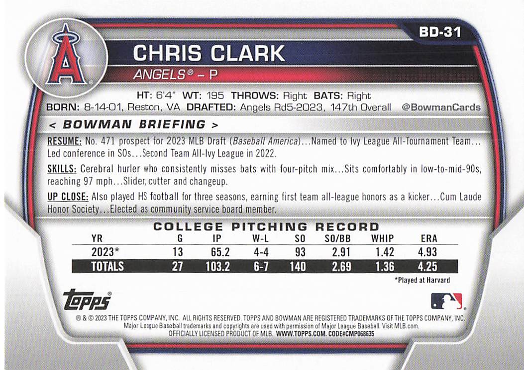 2023 Bowman Draft Baseball Chris Clark #BD-31