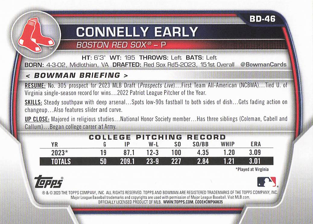 2023 Bowman Draft Baseball Connelly Early #BD-46