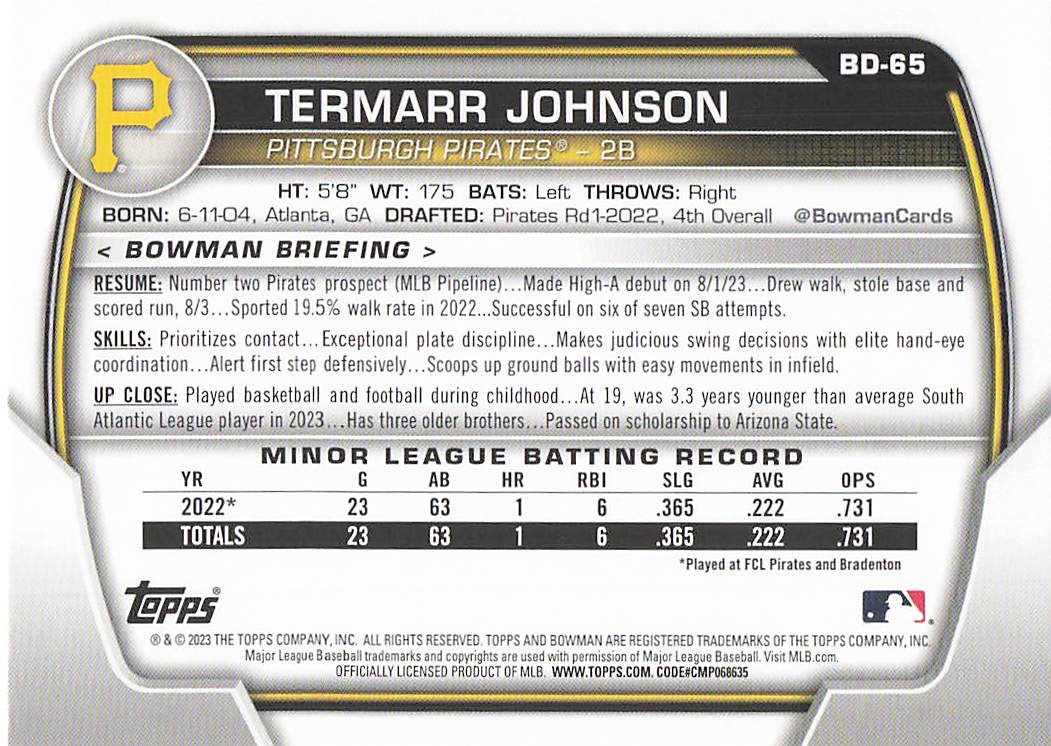 2023 Bowman Draft Baseball Termarr Johnson #BD-65