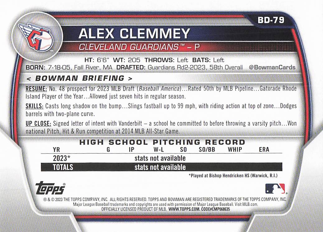 2023 Bowman Draft Baseball Alex Clemmey #BD-79
