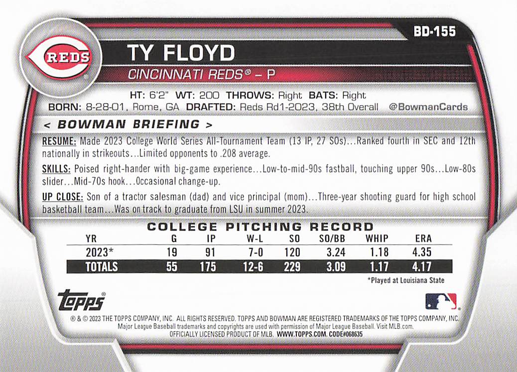 2023 Bowman Draft Baseball Ty Floyd #BD-155