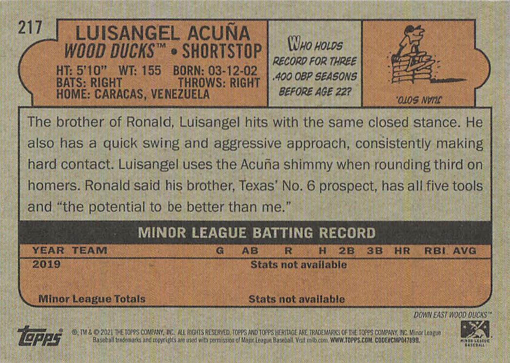2021 Topps Heritage Minor League Baseball Luisangel Acuña #217