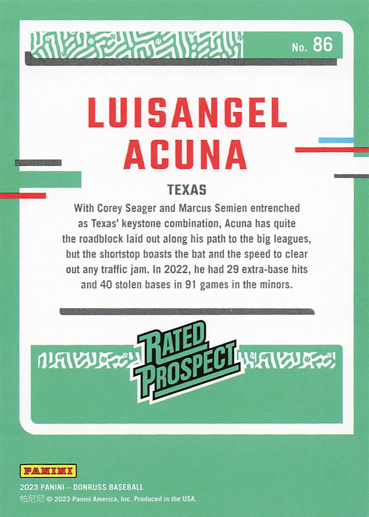 2023 Donruss Baseball One Hundred 001/110 Luisangel Acuna #86