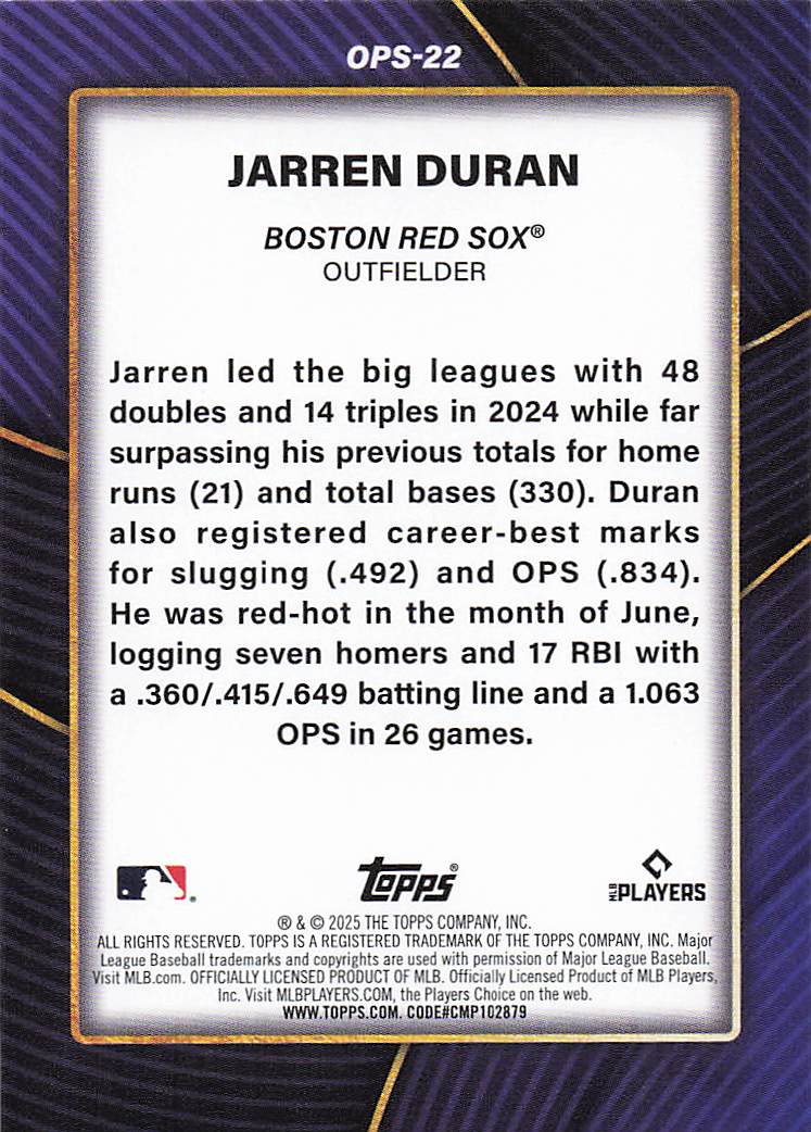 2025 Topps Baseball OPS Leaders Jarren Duran #OPS-22