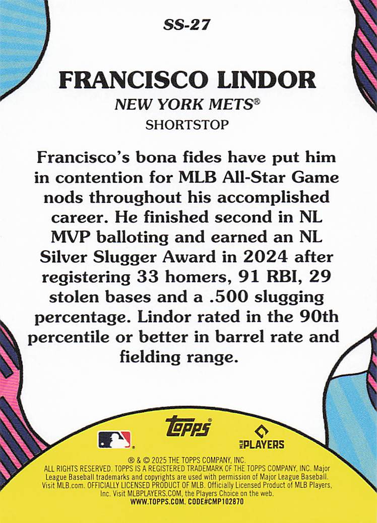 2025 Topps Baseball Summer Superstars Francisco Lindor #SS-27