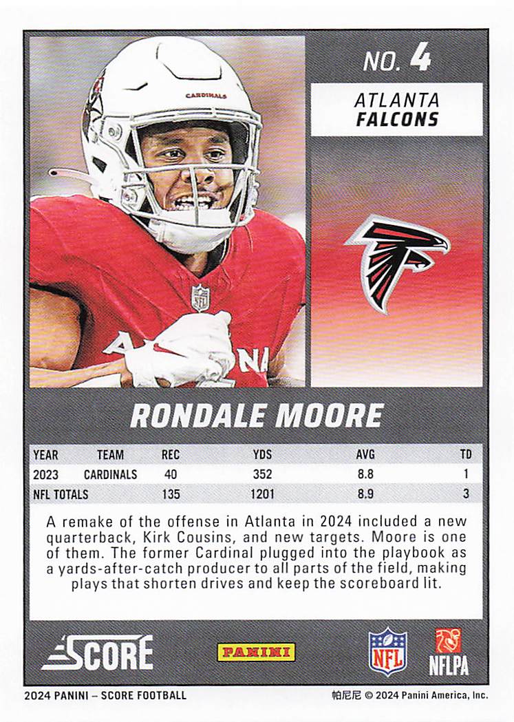 2024 Score Football Rondale Moore #4