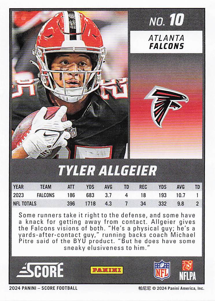 2024 Score Football Tyler Allgeier #10