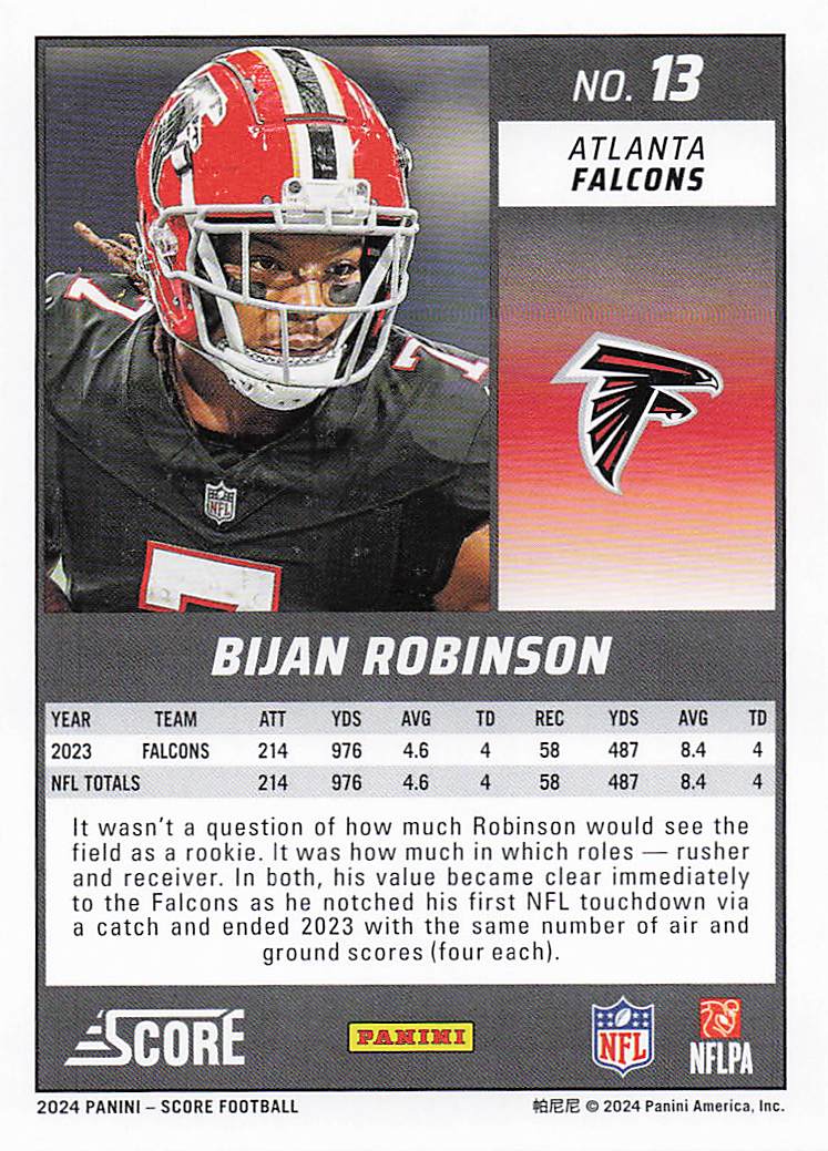 2024 Score Football Bijan Robinson #13