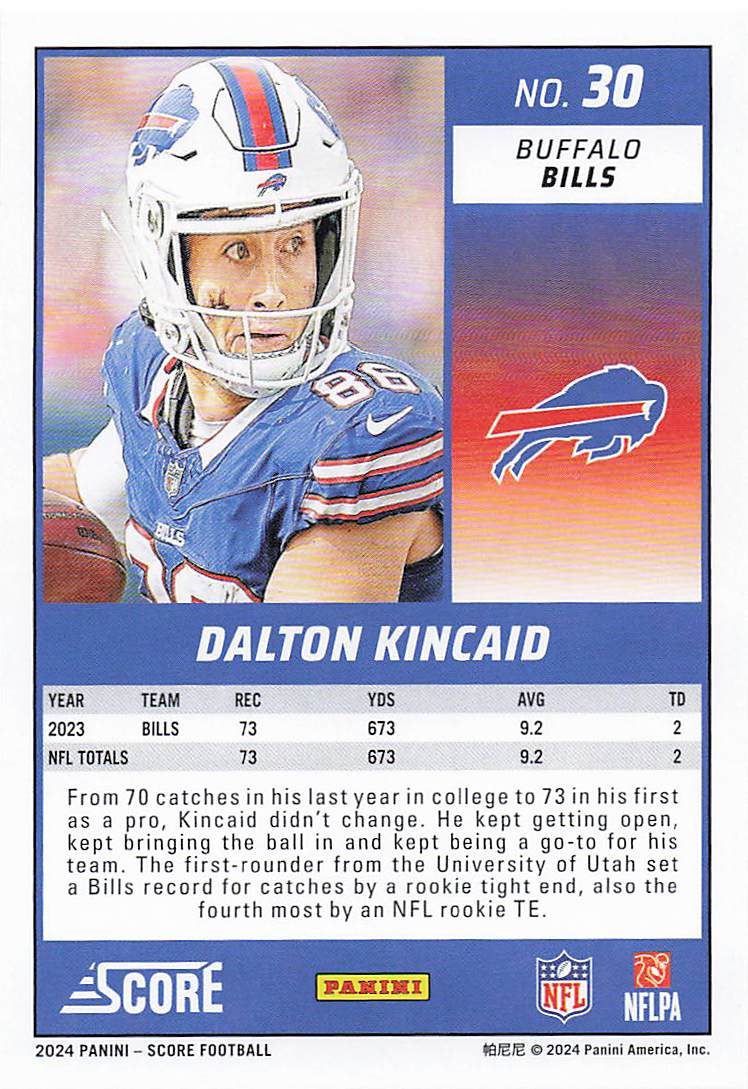 2024 Score Football Dalton Kincaid #30