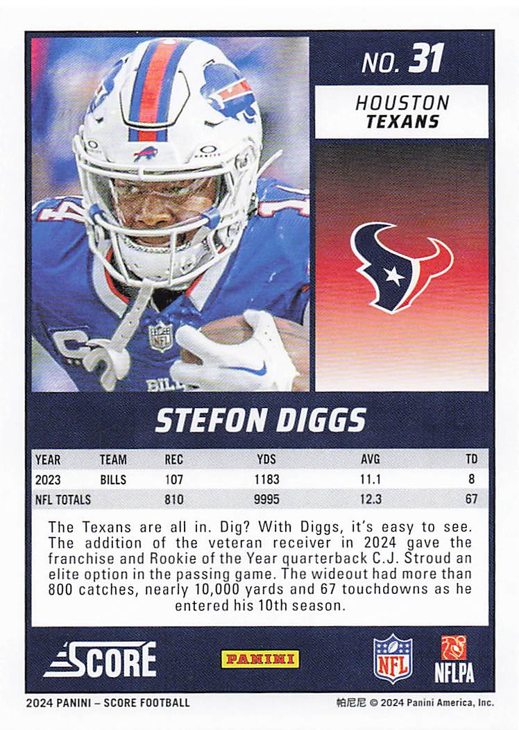 2024 Score Football Stefon Diggs #31