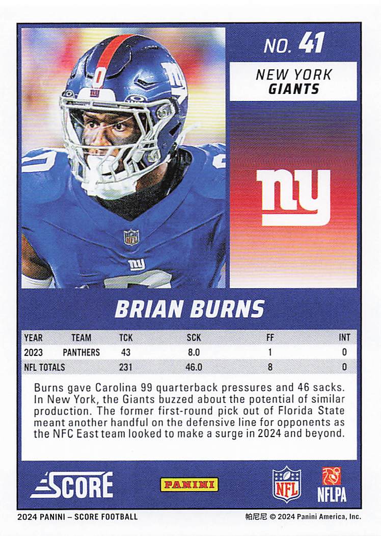 2024 Score Football Brian Burns #41