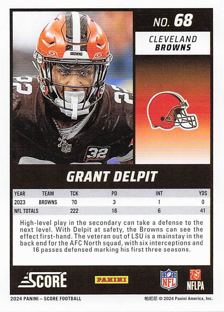 2024 Score Football Grant Delpit #68