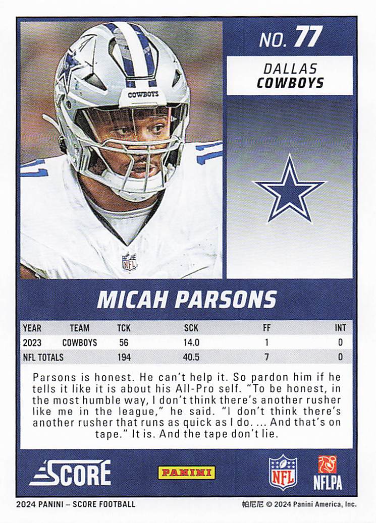 2024 Score Football Micah Parsons #77