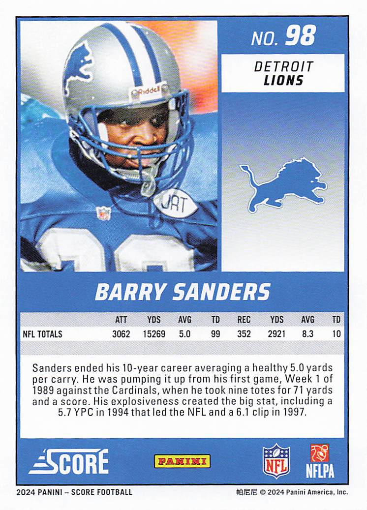 2024 Score Football Barry Sanders #98