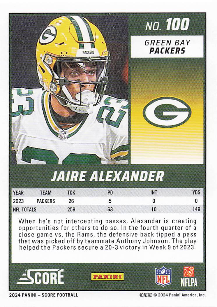 2024 Score Football Jaire Alexander #100