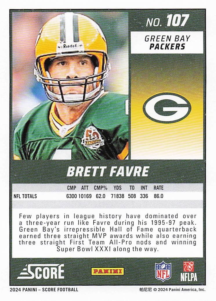 2024 Score Football Brett Favre #107