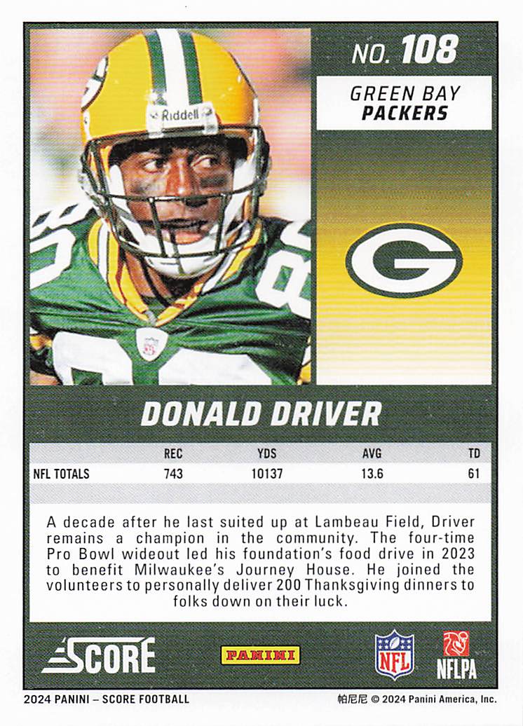 2024 Score Football Donald Driver #108