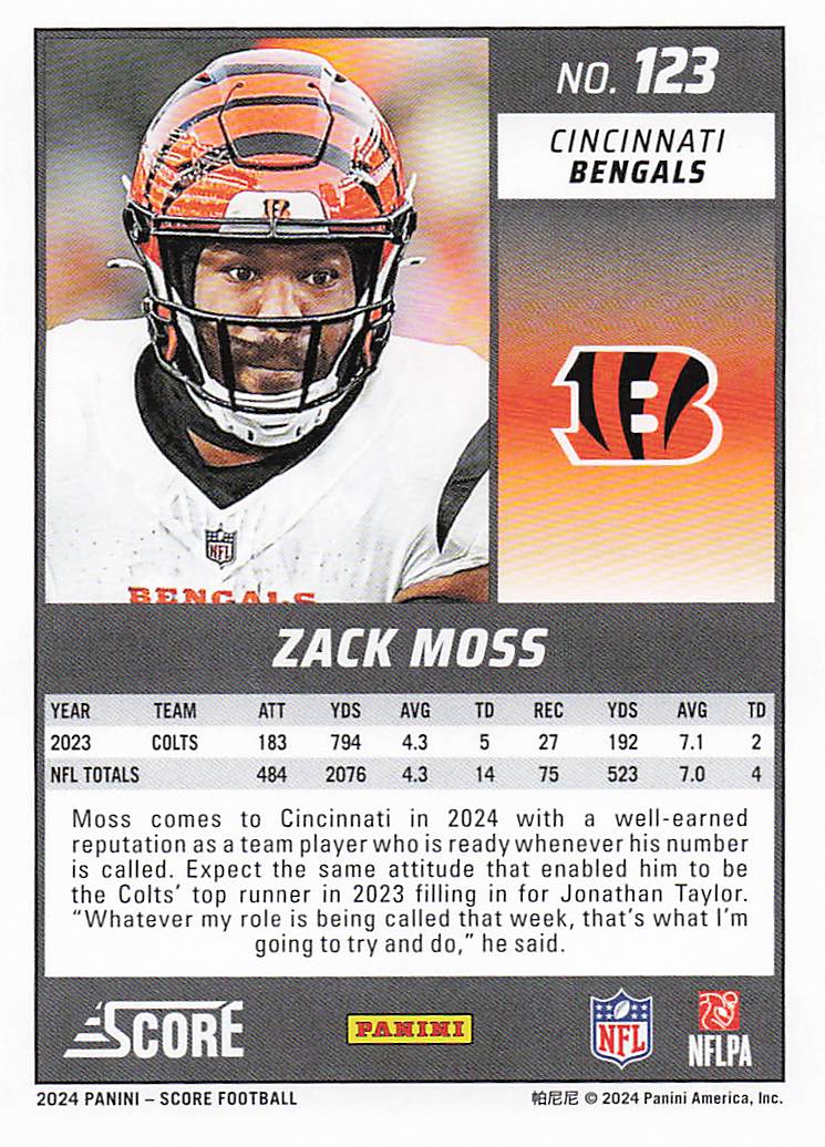 2024 Score Football Zack Moss #123