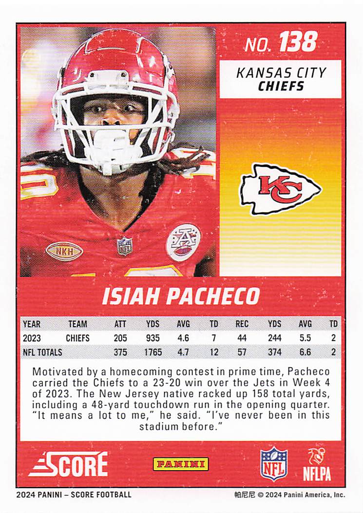 2024 Score Football Isiah Pacheco #138