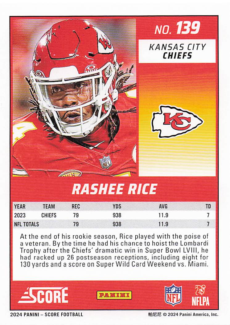 2024 Score Football Rashee Rice #139