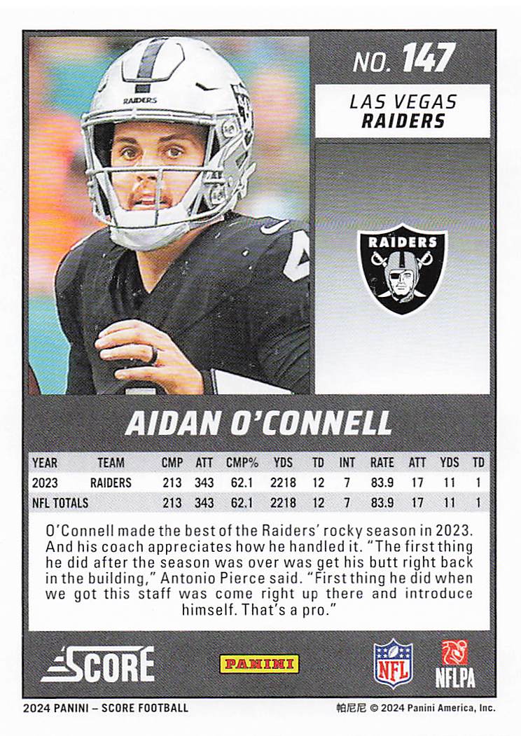 2024 Score Football Aidan O'Connell #147