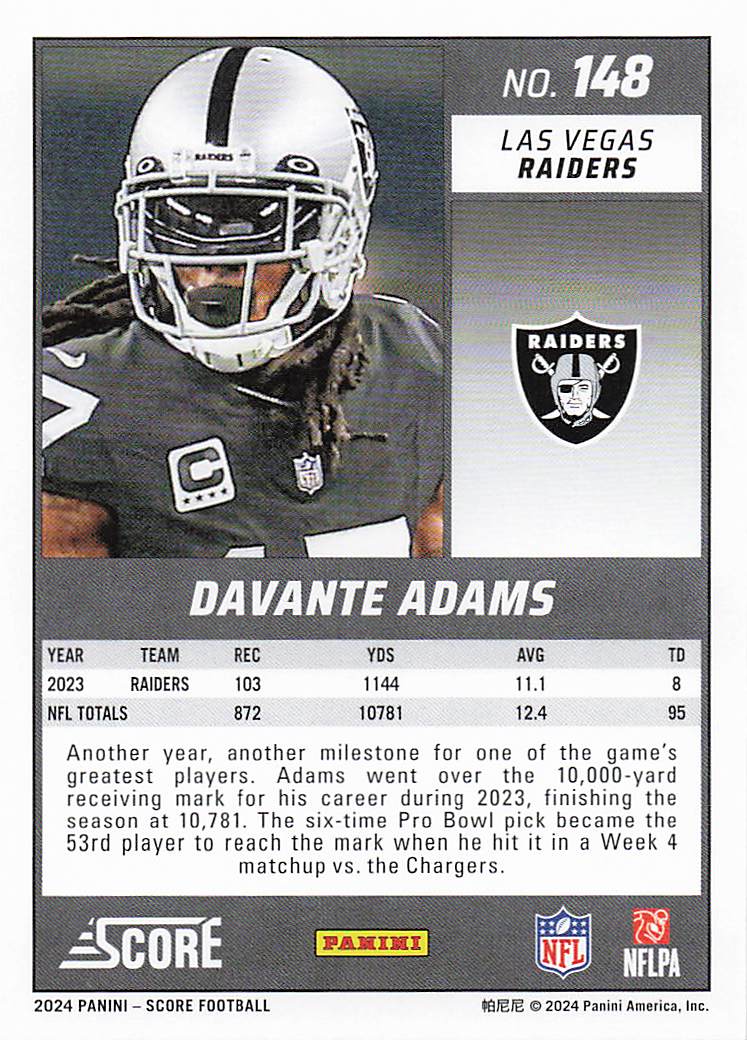 2024 Score Football Davante Adams #148