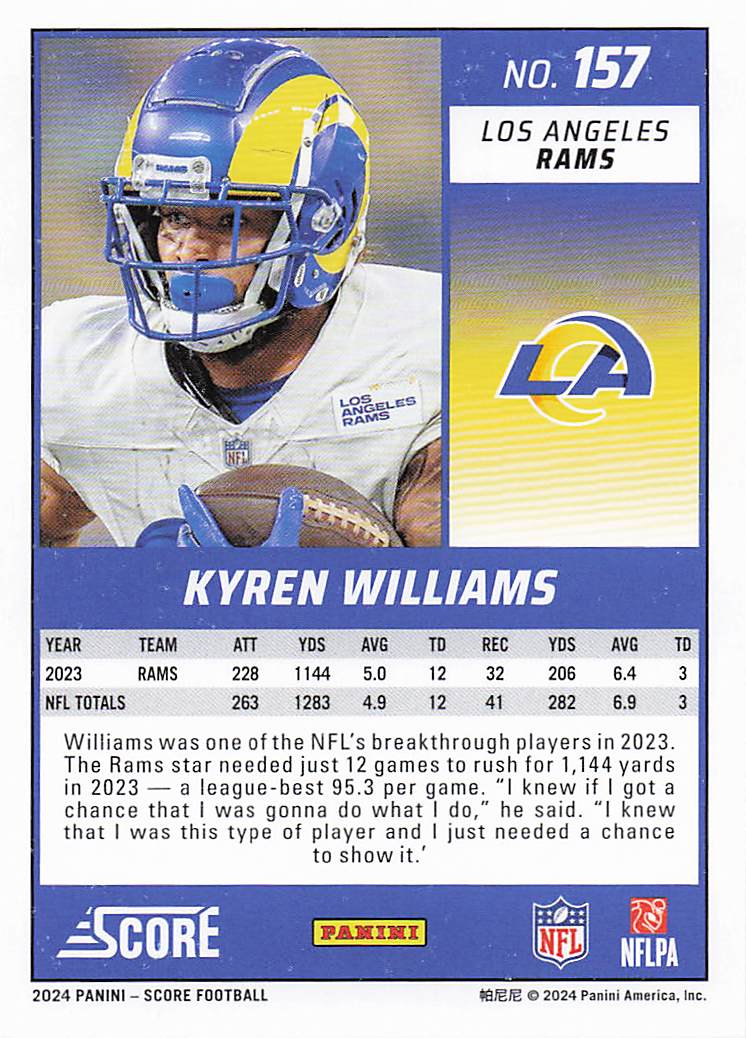 2024 Score Football Kyren Williams #157