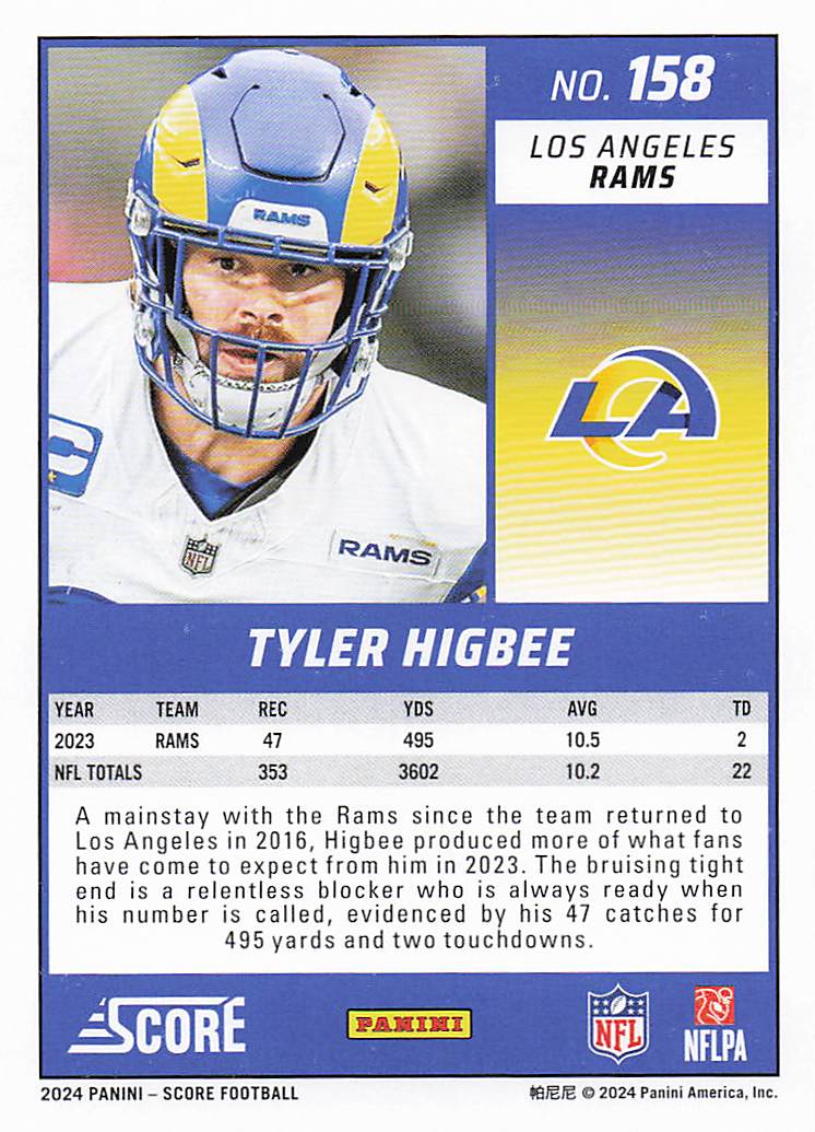 2024 Score Football Tyler Higbee #158