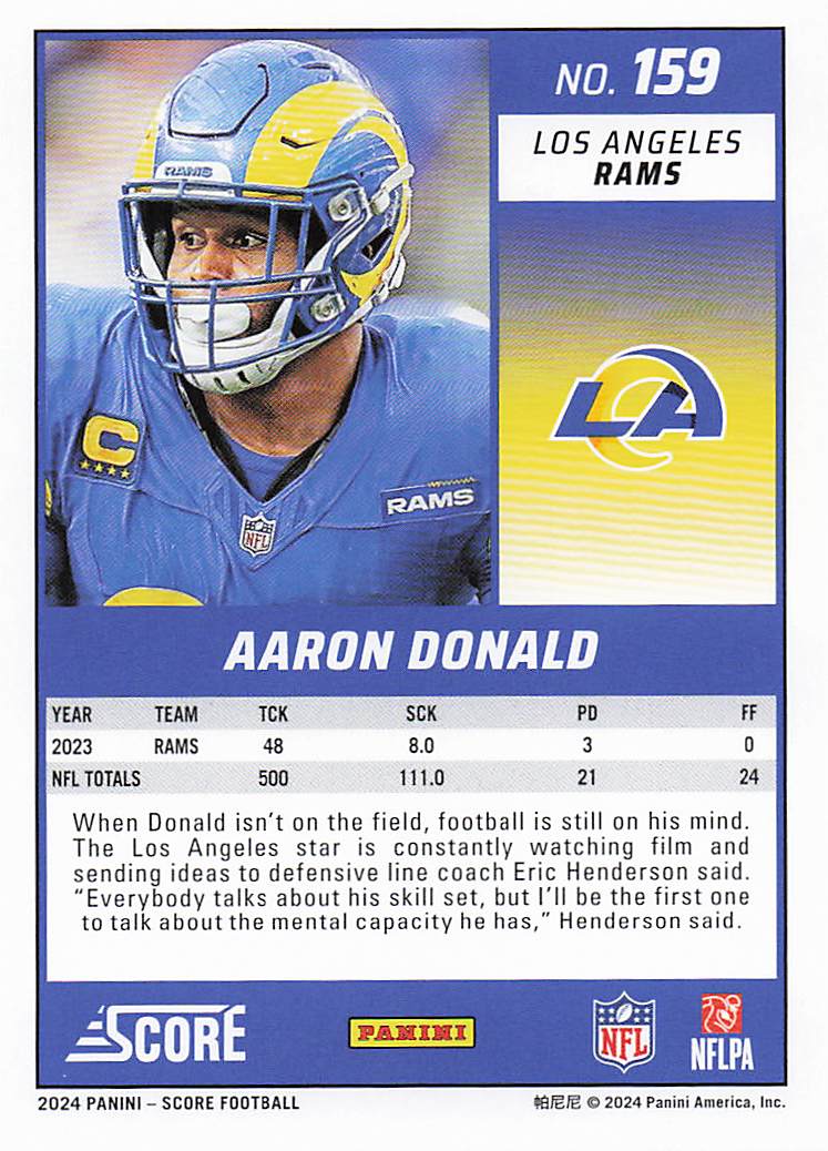 2024 Score Football Aaron Donald #159