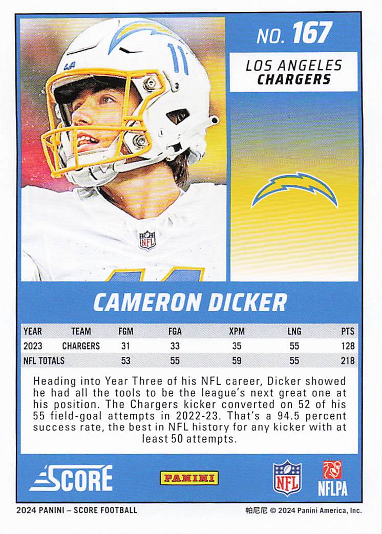 2024 Score Football Cameron Dicker #167