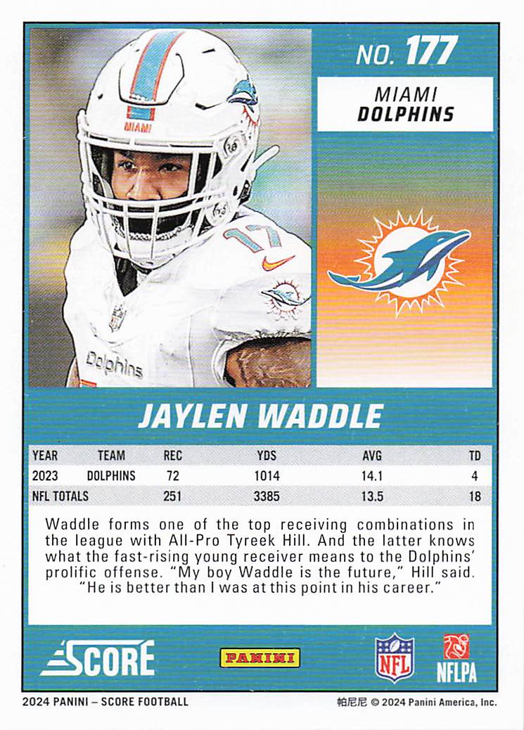 2024 Score Football Jaylen Waddle #177