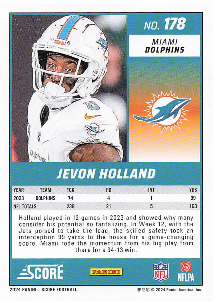 2024 Score Football Jevon Holland #178