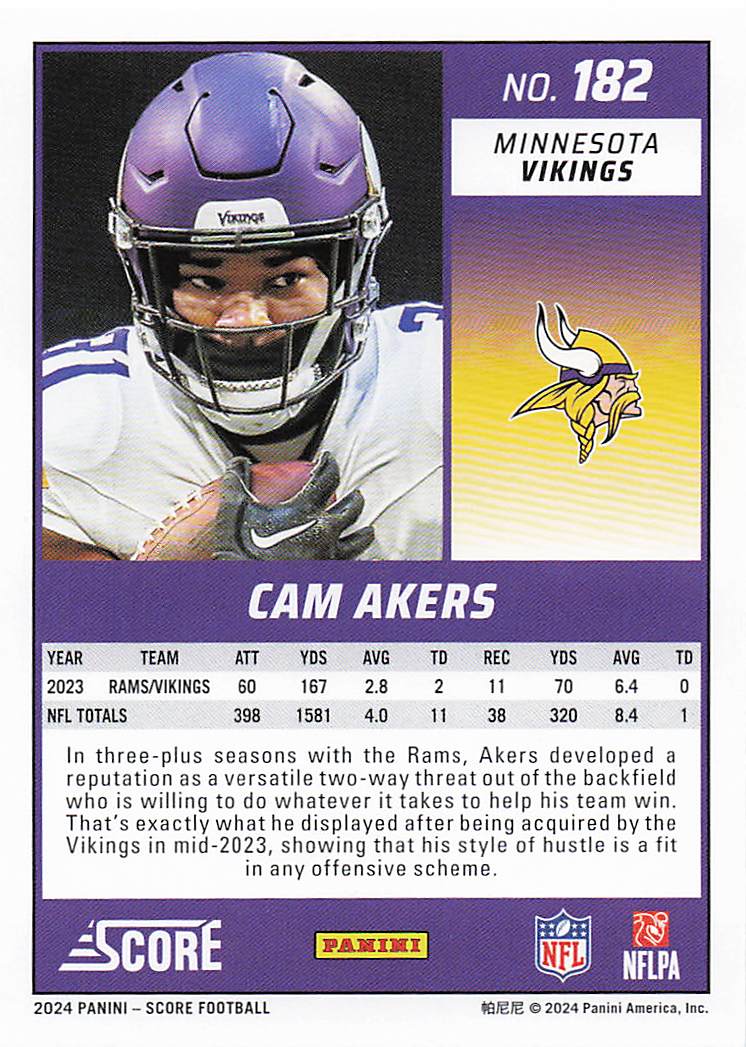 2024 Score Football Cam Akers #182