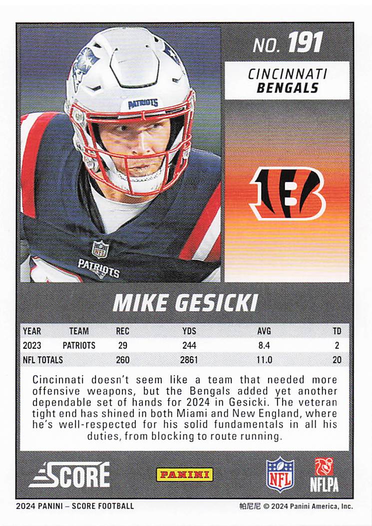 2024 Score Football Mike Gesicki #191