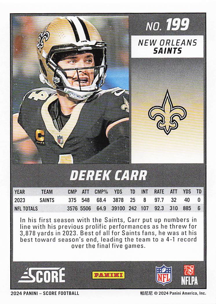 2024 Score Football Derek Carr #199