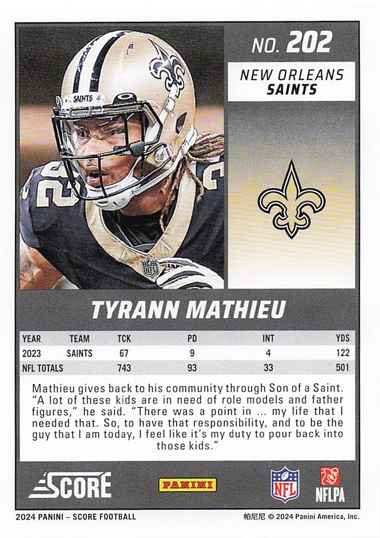 2024 Score Football Tyrann Mathieu #202