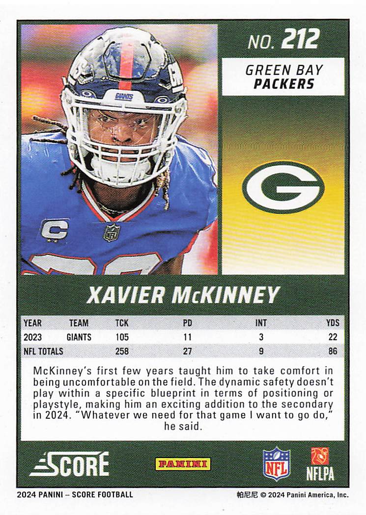 2024 Score Football Xavier McKinney #212